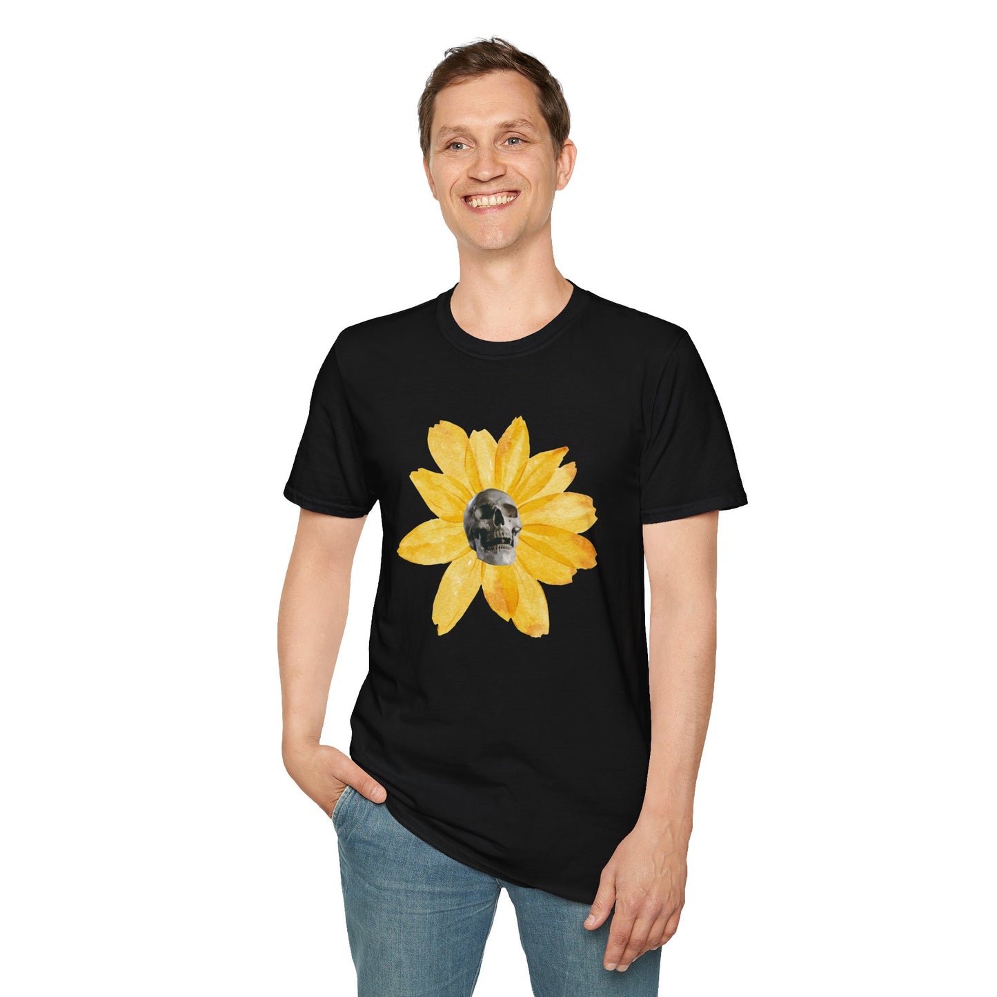 Skullflower: Radiant Sunflower Skull Unisex Softstyle T-Shirt