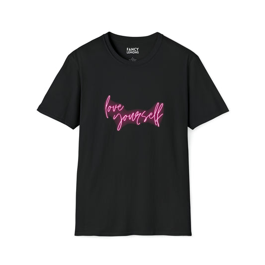 Love Yourself Neon Light Style Unisex Soft T-Shirt: Embrace Self-Love in Style