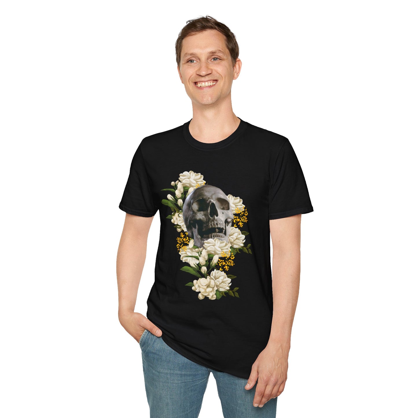 Skull & Blooms: Intriguing Beauty Unisex Softstyle T-Shirt