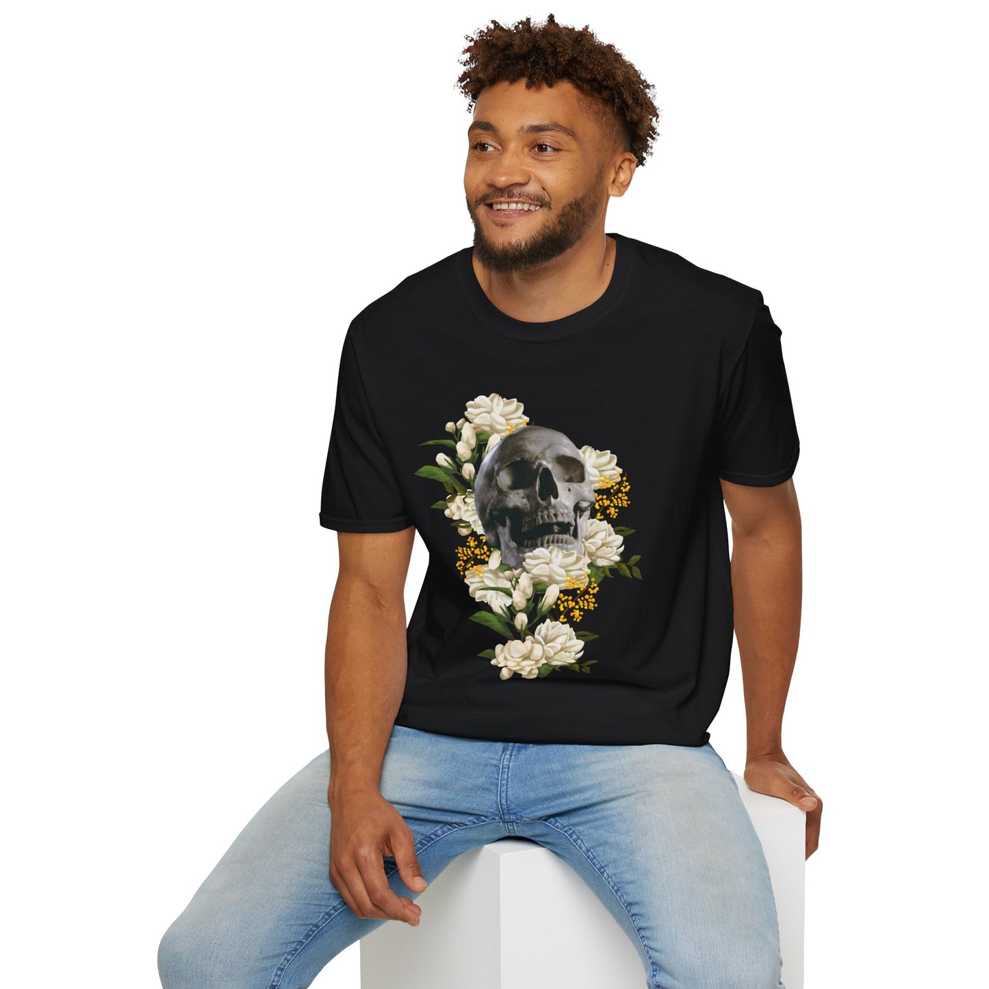 Skull & Blooms: Intriguing Beauty Unisex Softstyle T-Shirt