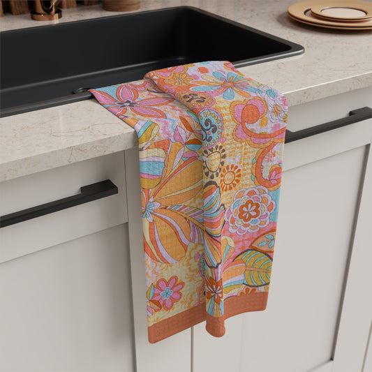 Vibrant Psychedelic Kitchen Towel: Colorful Floral & Figure Designs