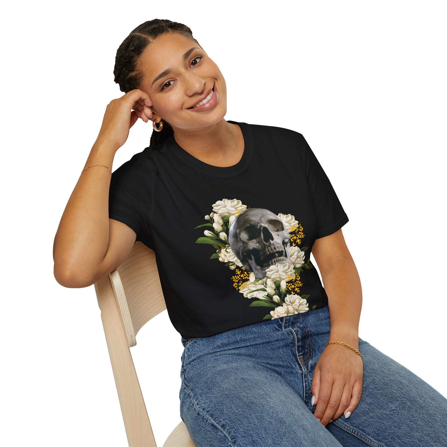 Skull & Blooms: Intriguing Beauty Unisex Softstyle T-Shirt