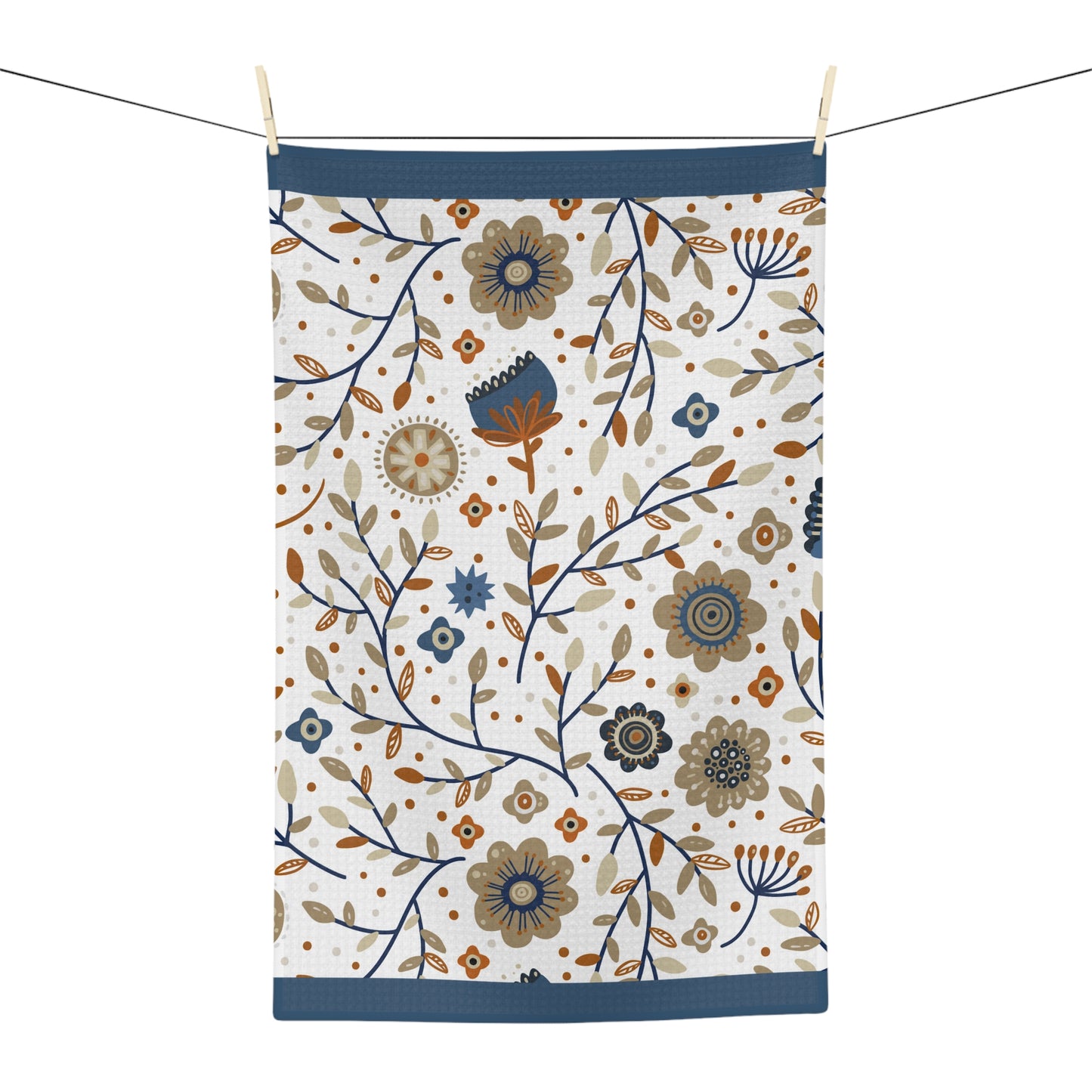 Serene Blues: Soft Kitchen Towel with Abstract Flower Pattern