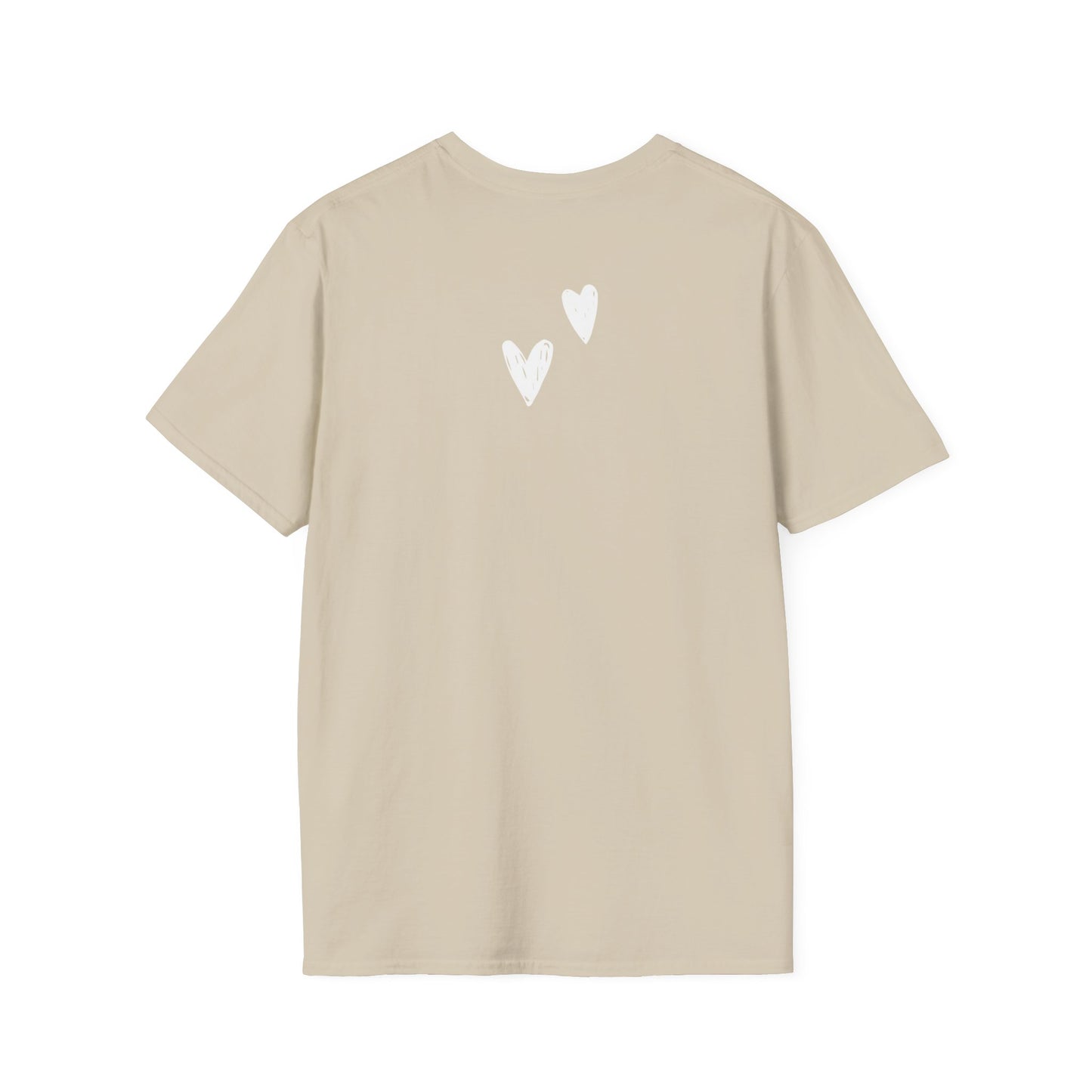 Whimsical Love: Gray Softstyle Cotton Tee with Hand-Drawn White Hearts | Unique Heart Design on Back | Unisex T-Shirt