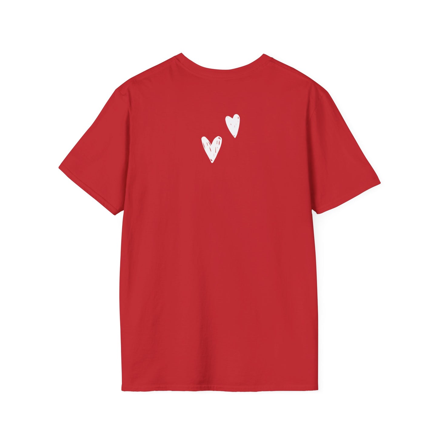 Whimsical Love: Gray Softstyle Cotton Tee with Hand-Drawn White Hearts | Unique Heart Design on Back | Unisex T-Shirt