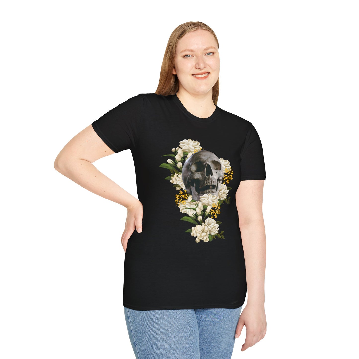 Skull & Blooms: Intriguing Beauty Unisex Softstyle T-Shirt